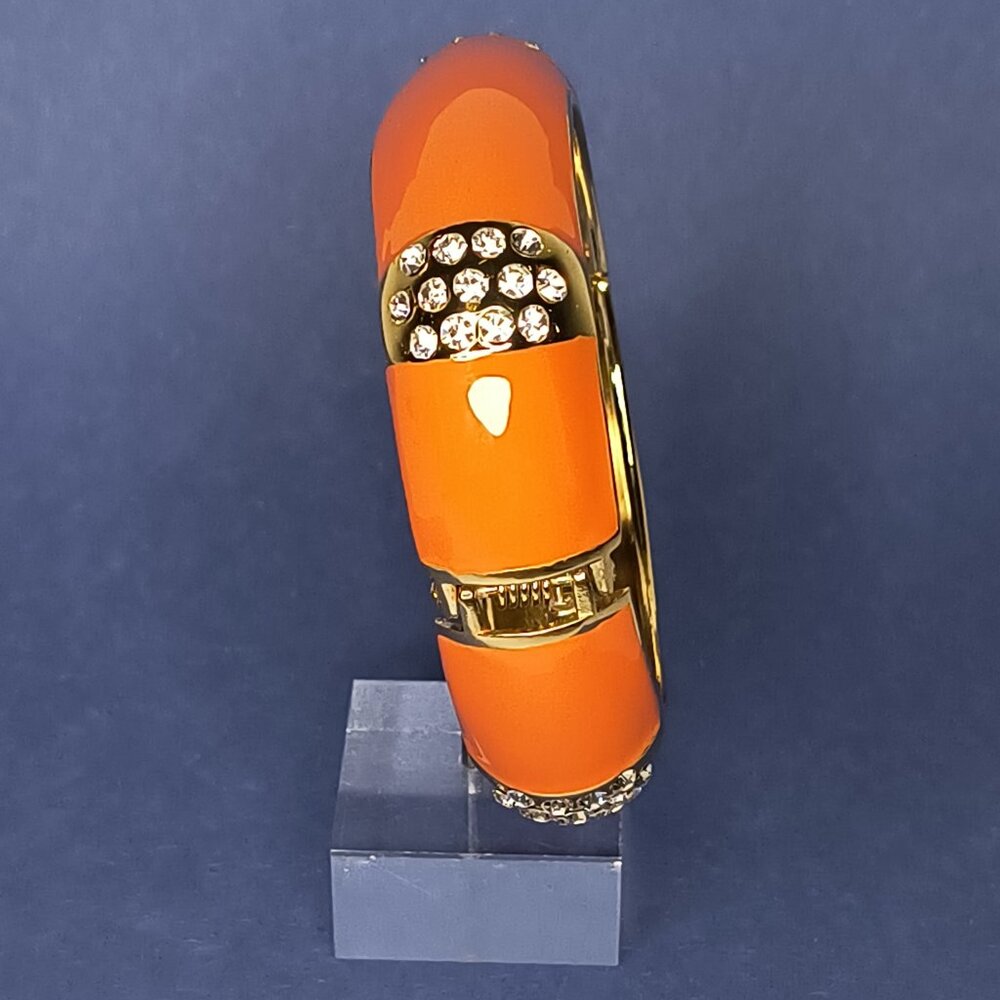 Hinged Enamel Orange Rectangle Bangle Cuff Bracel… - image 2